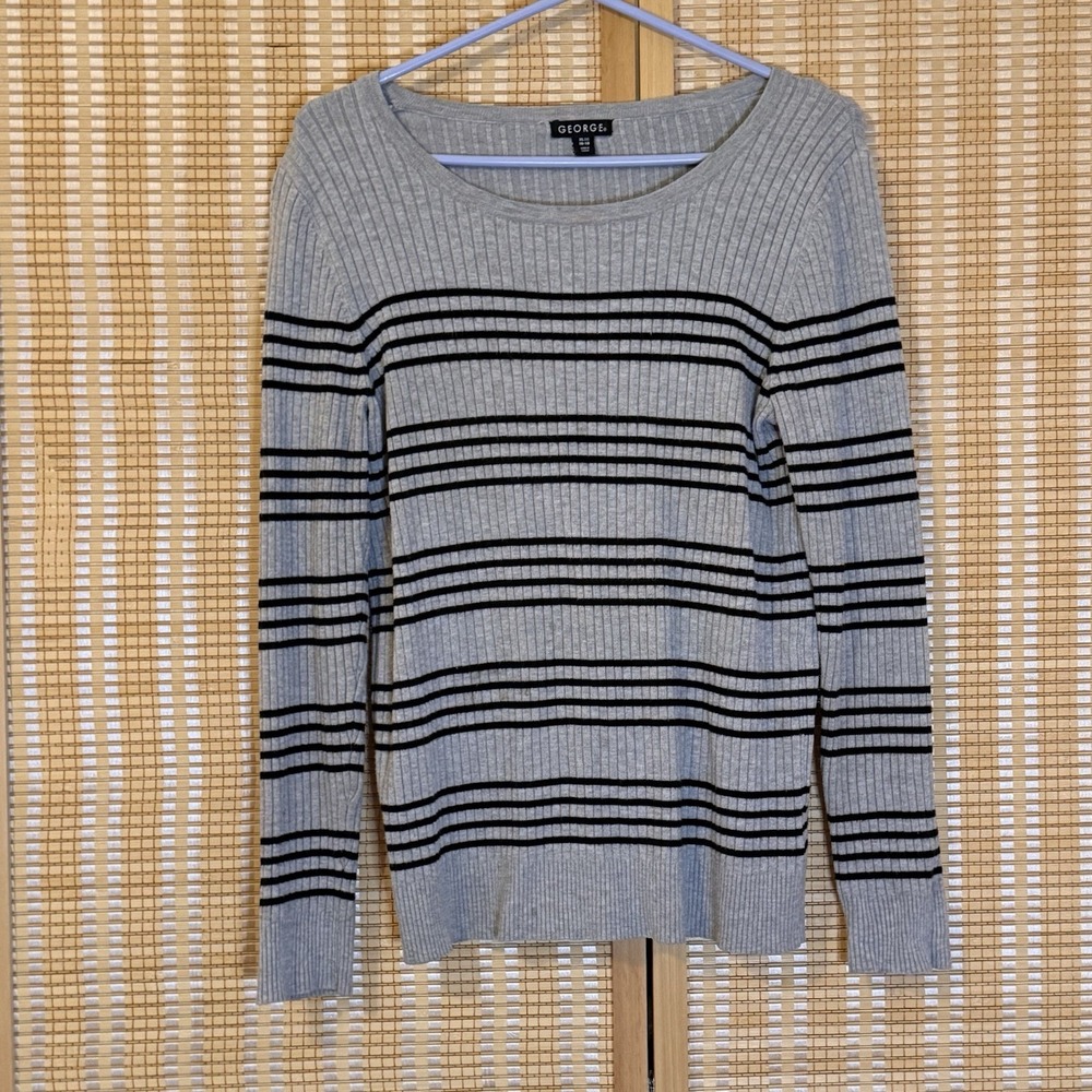 George Womens XL Sweater Gray Black Stripes Light Preppy Academic Office Career